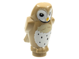 Dark Tan Owl, Angular Features with Yellow Beak, Black Eyes and Dark Tan and White Chest Feathers Pattern