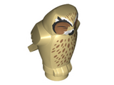Tan Owl, Angular Features with Black Beak and One Closed Eye, Medium Nougat Chest Feathers and Forehead Spots Pattern