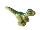 Olive Green Dinosaur Baby Standing with Dark Green Markings and Yellow Eyes Pattern