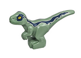 Sand Green Dinosaur Baby Standing with Dark Blue Stripes and Yellow Eyes Pattern