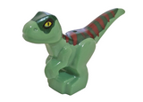 Sand Green Dinosaur Baby Standing with Dark Green Back, Dark Red Stripes, and Yellow Eyes Pattern