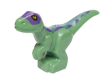 Sand Green Dinosaur Baby Standing with Dark Purple Back, Metallic Light Blue Stripes, and Yellow Eyes Pattern