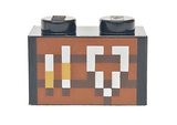 Black Brick 1 x 2 with Reddish Brown and Dark Brown Pixelated Smithing Table with Medium Nougat and Silver Tools Pattern