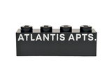 Black Brick 1 x 4 with White 'ATLANTIS APTS.' Pattern