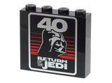 Black Brick 1 x 4 x 3 with Silver '40', 'RETURN OF THE JEDI', Darth Vader Helmet and Red Stripes Pattern