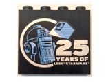 Black Brick 1 x 4 x 3 with Bright Light Blue and Medium Blue R2-D2 Minifigure and Silver '25 YEARS OF LEGO STAR WARS' Pattern