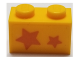 Bright Light Orange Brick 1 x 2 with Orange Stars, Big Star on Left Side Pattern (Sticker) - Set 40228