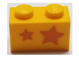 Bright Light Orange Brick 1 x 2 with Orange Stars, Big Star on Right Side Pattern (Sticker) - Set 40228