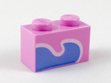 Bright Pink Brick 1 x 2 with Bright Light Blue Wave with White Outline Pattern (Unikitty Tail)
