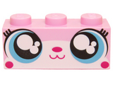 Bright Pink Brick 1 x 3 with Cat Face Wide Eyes Smiling Closed Mouth (Unikitty) Pattern