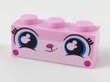 Bright Pink Brick 1 x 3 with Cat Face Wide Eyes, Small Lopsided Grin Pattern