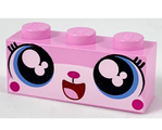 Bright Pink Brick 1 x 3 with Cat Face Open Mouth Smile Showing Tongue Pattern