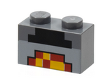 Dark Bluish Gray Brick 1 x 2 with Minecraft Pixelated Furnace Lit Pattern