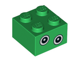Green Brick 2 x 2 with Black and White Uneven Eyes Pattern