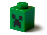 Green Brick 1 x 1 with Black Minecraft Creeper Face Pattern