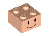 Light Nougat Brick 2 x 2 with Black Eyes, White Pupils, and Dark Brown Closed Mouth Smile Pattern (Super Mario Toad Face)