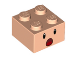 Light Nougat Brick 2 x 2 with Black Eyes, White Pupils, and Dark Red Open Mouth Surprised with Red Tongue Pattern (Super Mario Toad / Blue Toad Face)