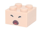 Light Nougat Brick 2 x 2 with Black Closed Eyes and Dark Red Open Mouth Scared with Red Tongue Pattern (Super Mario Toad Face)