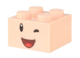 Light Nougat Brick 2 x 2 with Black Eyes, White Pupil, Wink, and Dark Red Open Mouth Smile with Red Tongue Pattern (Super Mario Blue Toad / Purple Toad Face)