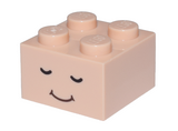 Light Nougat Brick 2 x 2 with Black Closed Eyes and Dark Brown Closed Mouth Smile Pattern (Super Mario Green Toad Face)