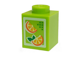 Lime Brick 1 x 1 with Oranges Pattern (Juice Carton)
