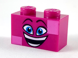 Magenta Brick 1 x 2 with Dark Azure Eyes, Raised Eyebrows, Wide Open Smile and Dark Pink Squares on Two Corners Pattern (Queen Watevra Wa'Nabi Face)