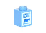 Medium Blue Brick 1 x 1 with Blue Cow and Flower on White Background Pattern (Milk Carton)
