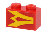 Red Brick 1 x 2 with Yellow Stripes on Red Background Pattern Model Left Side (Sticker) - Set 40450