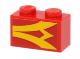 Red Brick 1 x 2 with Yellow Stripes on Red Background Pattern Model Right Side (Sticker) - Set 40450