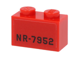 Red Brick 1 x 2 with Black 'NR-7952' Pattern on Both Sides (Stickers) - Set 40450