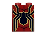 Red Brick 1 x 2 x 2 with Inside Stud Holder with Gold and Dark Blue Spider and Black Web Pattern
