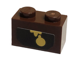 Reddish Brown Brick 1 x 2 with Gold Clock Pendulum (Cogsworth) Pattern (Sticker) - Set 43196