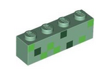 Sand Green Brick 1 x 4 with Bright Green and Dark Green Squares Pattern (BrickHeadz Alex Abdomen)