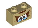 Tan Brick 1 x 2 with Reddish Brown and White Eyes, Black Glasses with Bright Light Blue Lenses, Pronounced Brow Pattern (Super Mario Cranky Kong)