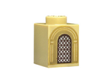 Tan Brick 1 x 1 with Silver Arched Window with Dark Brown Lattice and Dark Tan Arches Pattern