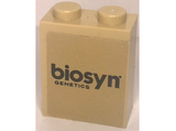 Tan Brick 1 x 2 x 2 with Inside Stud Holder with Black 'biosyn GENETICS' Pattern (Sticker) - Set 76951