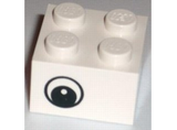 White Brick 2 x 2 with Black Eye Offset with Pupil without White Pattern on Opposite Sides