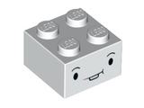 White Brick 2 x 2 with Small Black Eyes, Eyebrows, and Closed Mouth with Tooth Pattern