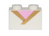 White Brick 1 x 2 with Gold Trim and Bright Pink Triangle Pattern