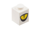 White Brick 1 x 1 with Yellow Eye Partially Closed, Black Slit Pupil Pattern