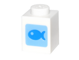 White Brick 1 x 1 with Dark Azure Fish on Medium Blue Square Pattern (Animal Crossing Fish Bait)