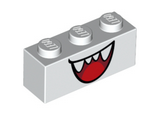 White Brick 1 x 3 with Dark Red Open Mouth Smile with Sharp Teeth and Red Tongue Pattern (Super Mario Boo Lower Face)