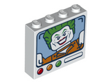White Brick 1 x 4 x 3 with Monitor and Joker on Screen, Red, Orange and Green Round Buttons Pattern