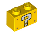 Yellow Brick 1 x 2 with White Question Mark Pattern