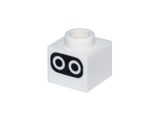 White Brick, Modified 1 x 1 x 2/3 with Open Stud with Circle Eyes on Black Background Pattern (Super Mario Baby Blooper Face)