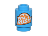 Dark Azure Brick, Round 1 x 1 Open Stud with Orange and White 'ViTA RUSH' Logo Pattern