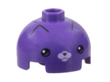 Dark Purple Brick, Round 2 x 2 Dome Top with Cat Face, Black Eyes, Nose, and Pointed Ear Outlines, Lavender Muzzle Pattern