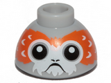 Light Bluish Gray Brick, Round 1 1/2 x 1 1/2 x 2/3 Dome Top with Porg Head, V-Shaped between Eyes Pattern