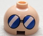 Light Nougat Brick, Round 2 x 2 Dome Top with Blue Glasses with White Diagonal Stripes Pattern