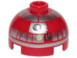 Red Brick, Round 2 x 2 Dome Top with Silver Band around Dome, Lime Dot Pattern (Astromech Droid)